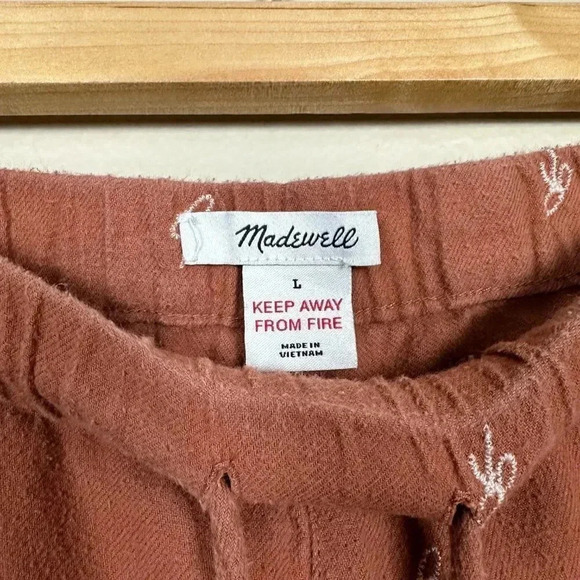 Madewell Bow Embroidered Flannel Pajama Pants Rust Large - Picture 2 of 9